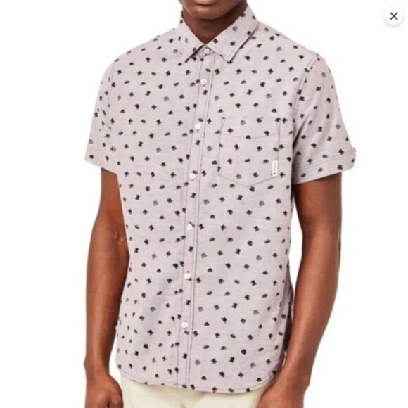 Ben Sherman Short Sleeve Oxford Shirt - Top Hat & Beanie Print, Port Royale Med - Picture 2 of 8